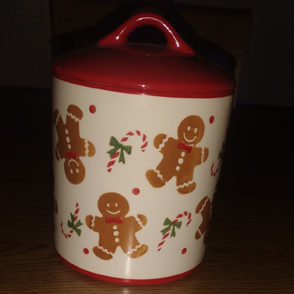 Gingerbread Cookie Jar - Red and White
